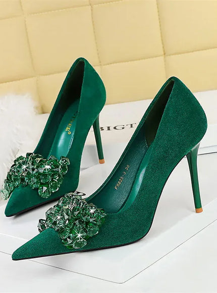 KissICON 2024 New Fashion Pointed Toe Suede Rhinestone Women