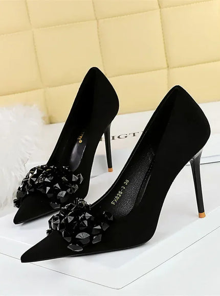 KissICON 2024 New Fashion Pointed Toe Suede Rhinestone Women