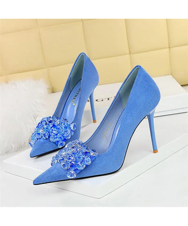 KissICON 2024 New Fashion Pointed Toe Suede Rhinestone Women