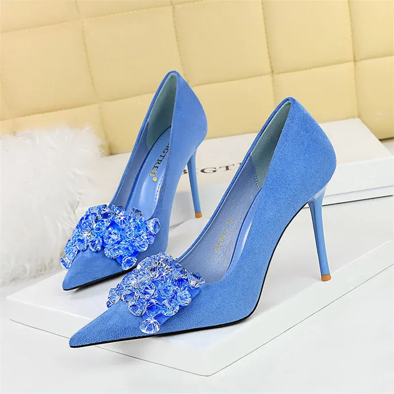 KissICON 2024 New Fashion Pointed Toe Suede Rhinestone Women