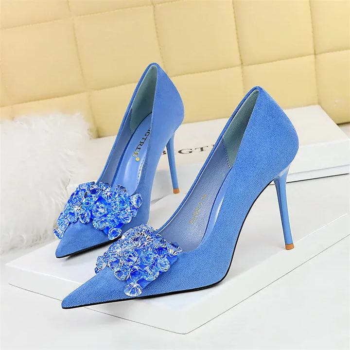 2024 New Fashion Pointed Toe Suede Rhinestone Women