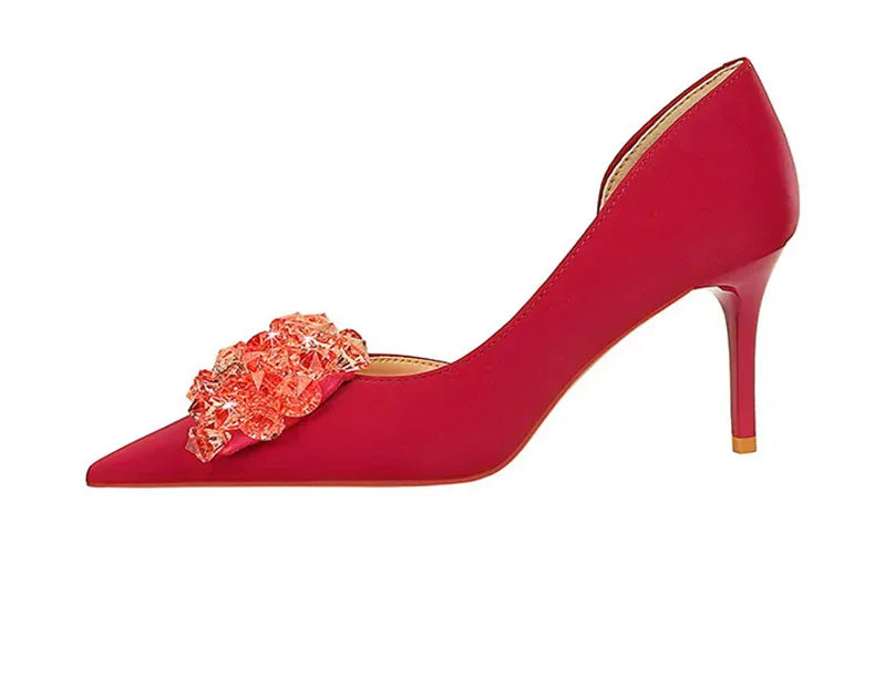 KissICON 2024 New Rhinestone Women Pumps Bow knot Retro