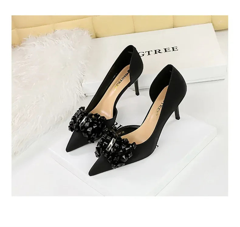 KissICON 2024 New Rhinestone Women Pumps Bow knot Retro