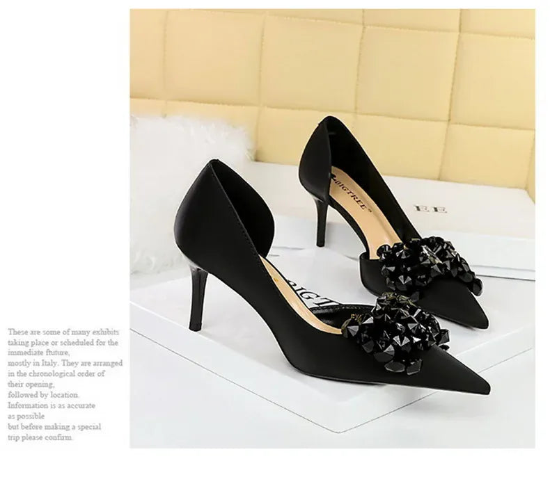 KissICON 2024 New Rhinestone Women Pumps Bow knot Retro