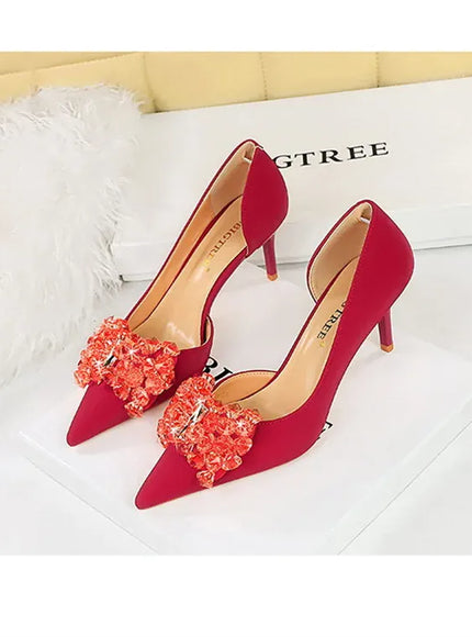 KissICON 2024 New Rhinestone Women Pumps Bow knot Retro