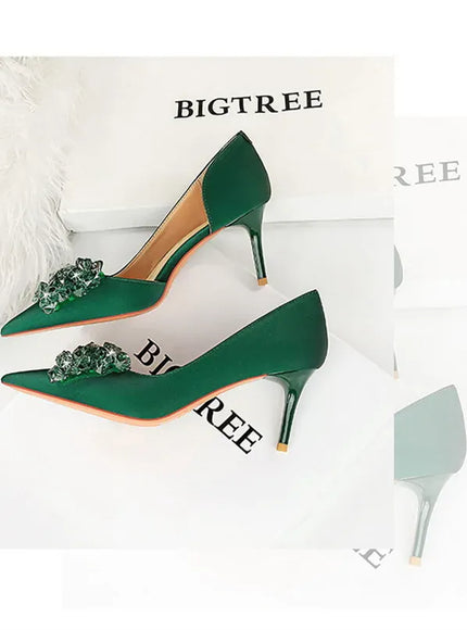 KissICON 2024 New Rhinestone Women Pumps Bow knot Retro