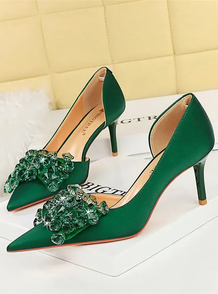 KissICON 2024 New Rhinestone Women Pumps Bow knot Retro