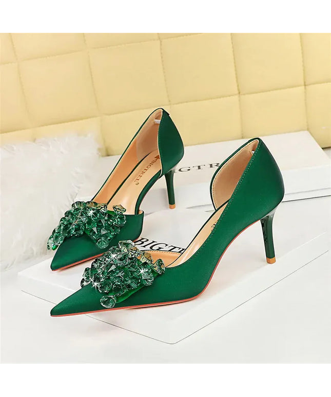 KissICON 2024 New Rhinestone Women Pumps Bow knot Retro