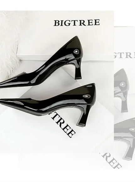 KissICON 2024 Spring Versatile Fashion Shallow Mouth Patent Leather