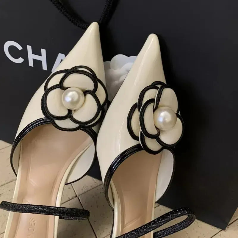 Dropshipman 2025 Flower Pointed Toe High Heels Women Luxury Designer Sandals Female Summer Elegant Fashion Pumps Flower Mule Slippers Women