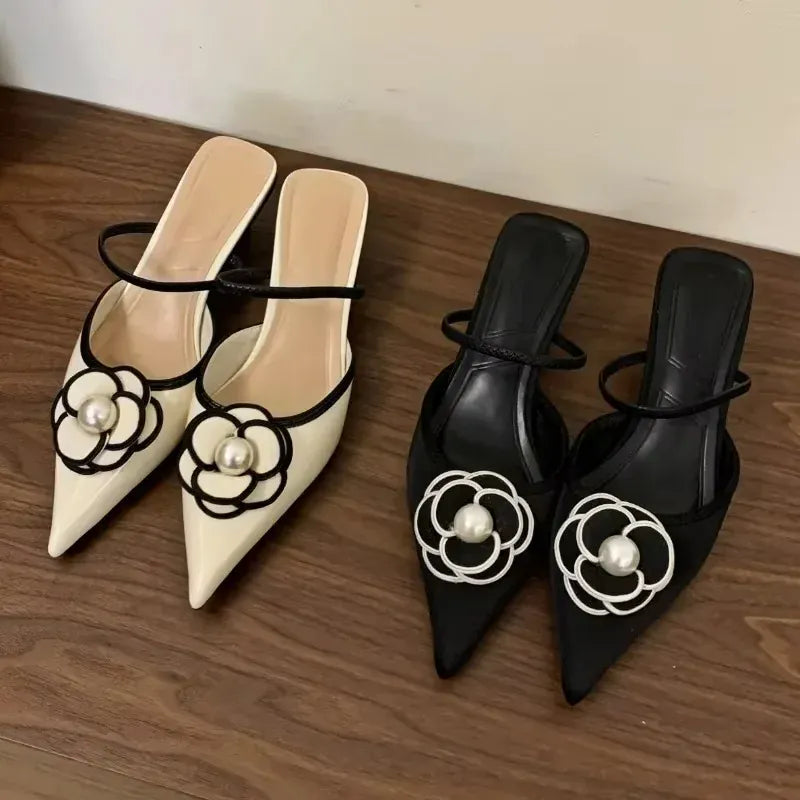Dropshipman 2025 Flower Pointed Toe High Heels Women Luxury Designer Sandals Female Summer Elegant Fashion Pumps Flower Mule Slippers Women