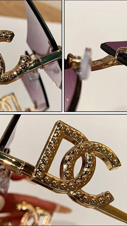 KissICON 2025 Luxury Oversized Rimless Sunglasses – Vintage Letter Design