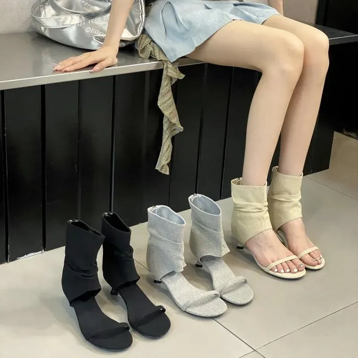 2025 New Concise Open Toe Clip-On Denim Women's