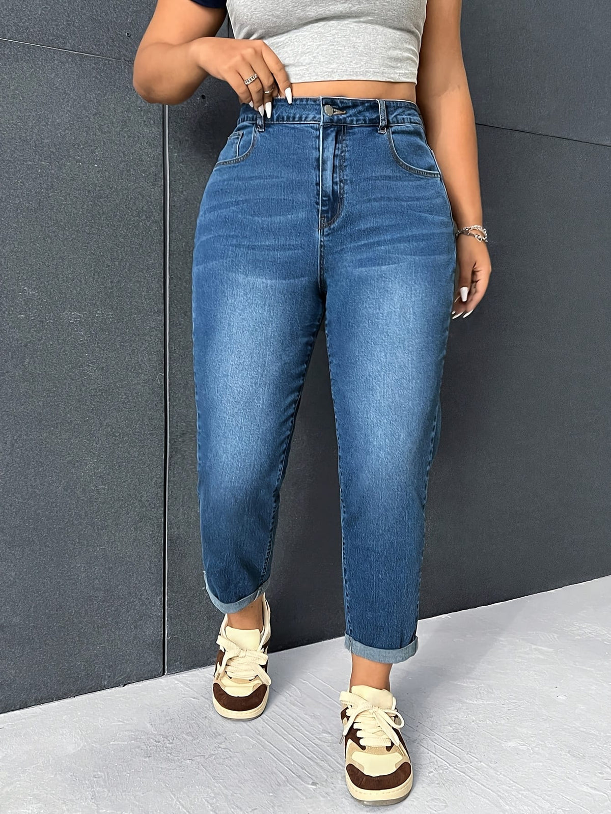 jkthpu-45 2025 New Women's Plus-Size High-Elasticity Comfort Jeans with