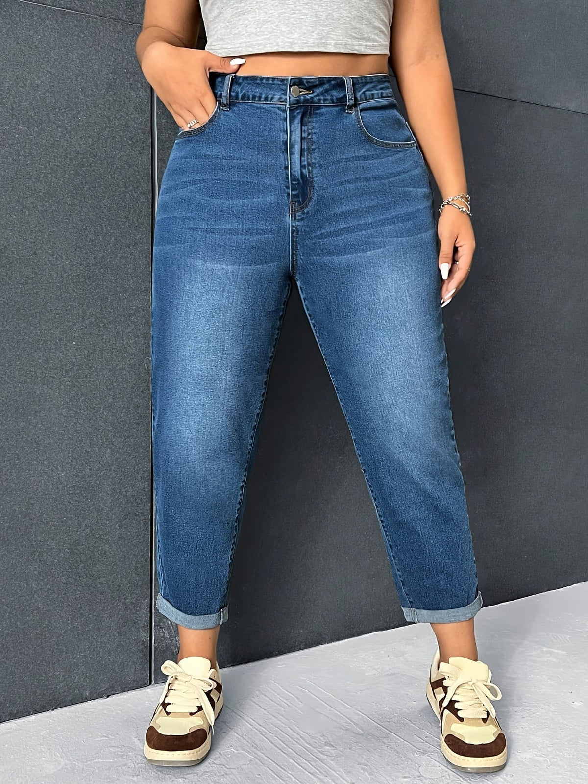 jkthpu-45 2025 New Women's Plus-Size High-Elasticity Comfort Jeans with