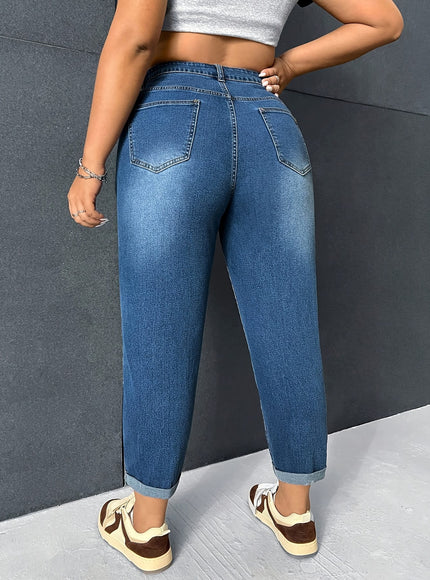 jkthpu-45 2025 New Women's Plus-Size High-Elasticity Comfort Jeans with