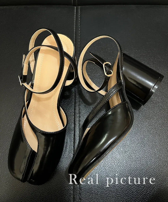 Dropshipman 2025 Tabi Sandals Women Brand Designer Cross Ankle Strap Buckle Slingback Chunky High Heels Elegant Mary Jane Split-toe Shoes