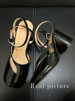 Dropshipman 2025 Tabi Sandals Women Brand Designer Cross Ankle Strap Buckle Slingback Chunky High Heels Elegant Mary Jane Split-toe Shoes