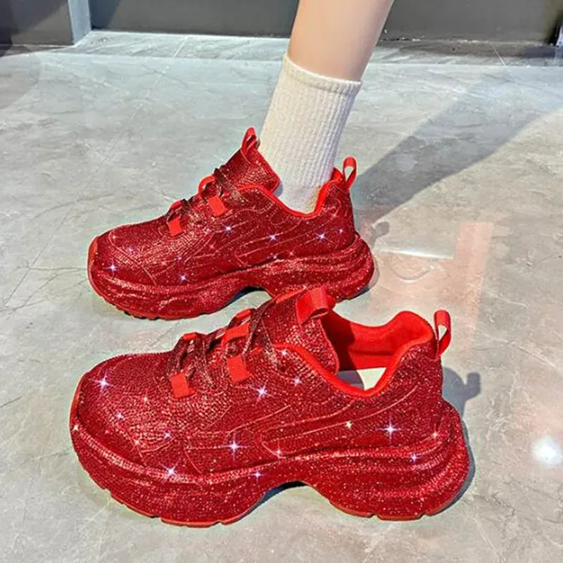 Dropshipman 2025 Women Luxury Platform Sneakers Bling Casual Outdoor Shoes High Quality Running Tennis Sneaker Lace Up Fashion Sport Shoe