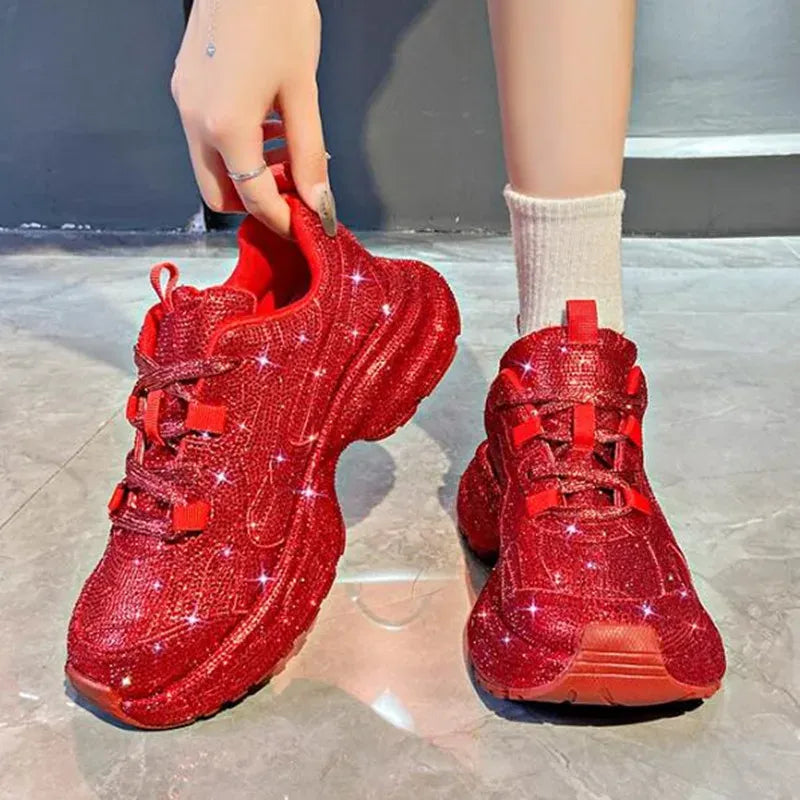Dropshipman 2025 Women Luxury Platform Sneakers Bling Casual Outdoor Shoes High Quality Running Tennis Sneaker Lace Up Fashion Sport Shoe