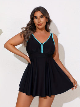 KissICON 2025ss Trend Color Block Curve Zippered Tankini