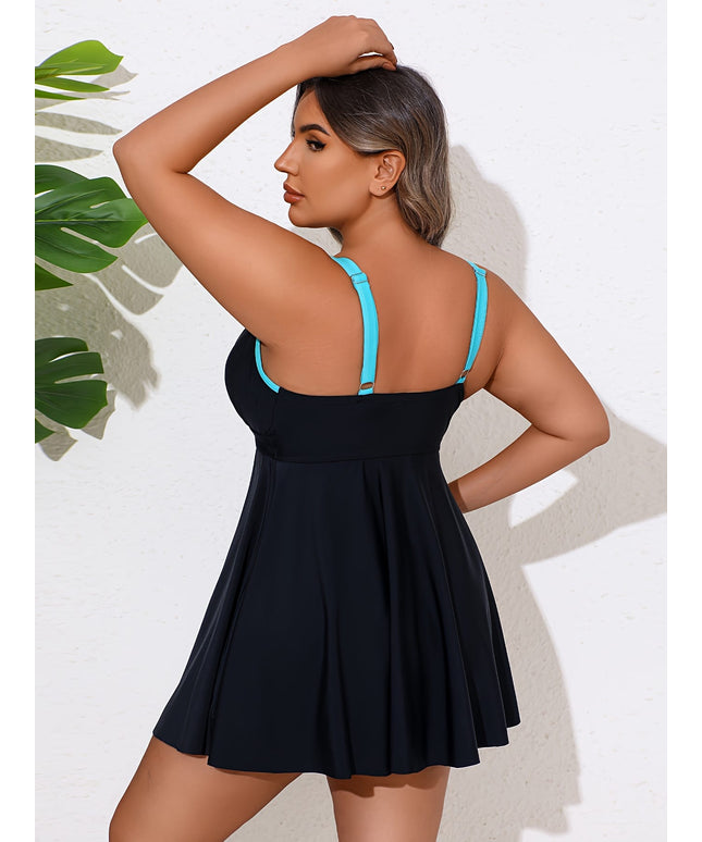 KissICON 2025ss Trend Color Block Curve Zippered Tankini