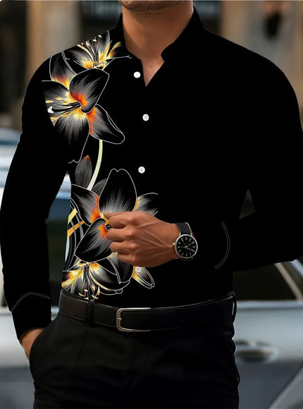 KissICON 2026 Mens Red Rose Print LongSleeve Casual Shirt