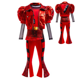 KissICON 2026 Movie Descendant Red Role Playing Costume 3PCS Suit Coat+Dress+Flared Pants Halloween Girls The Rising of Red Clothing Set