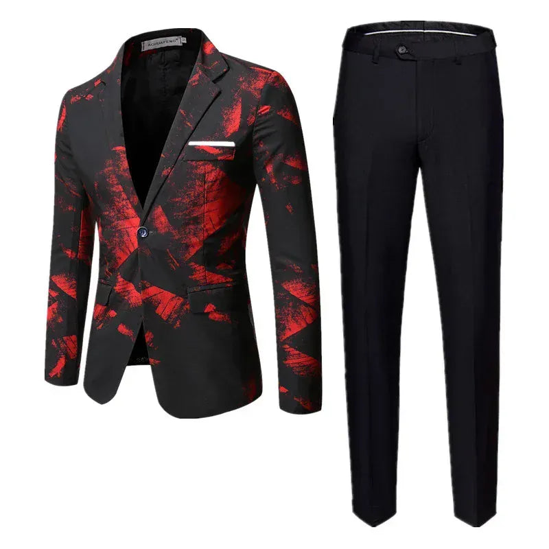 KissICON 2026 New Men Business Social Suit 2 Piece Set Red / Blue Fashion Men's Ball Party Slim Fit Blazers Jacket and Pants