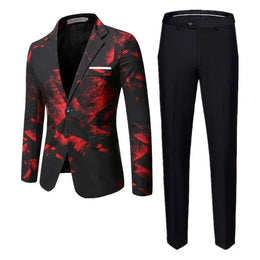KissICON 2026 New Men Business Social Suit 2 Piece Set Red / Blue Fashion Men's Ball Party Slim Fit Blazers Jacket and Pants