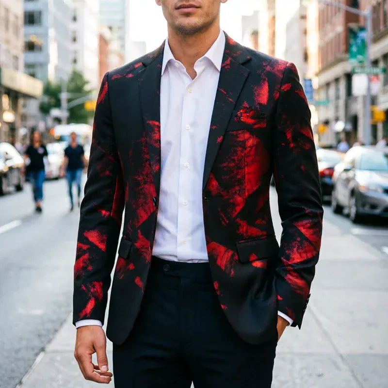 KissICON 2026 New Men Business Social Suit 2 Piece Set Red / Blue Fashion Men's Ball Party Slim Fit Blazers Jacket and Pants