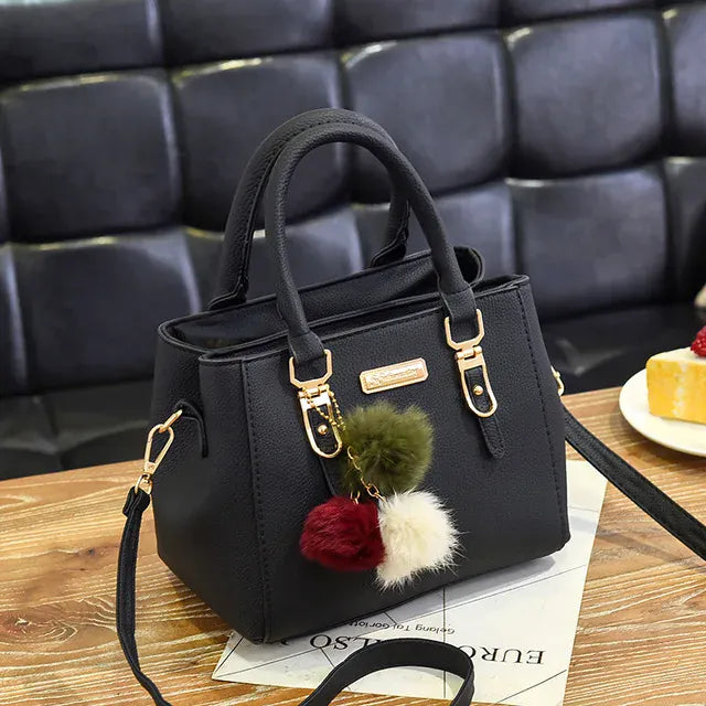 Dropshipman (20cm<Max Length<30cm) / black Yogodlns women beading pendant handbag ladies embossed shoulder bag ladies Messenger bag hairball bags high quality bag