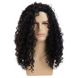 KissICON 20inches Men's Long Curly Black Wig Halloween Costume Party Synthetic Wig