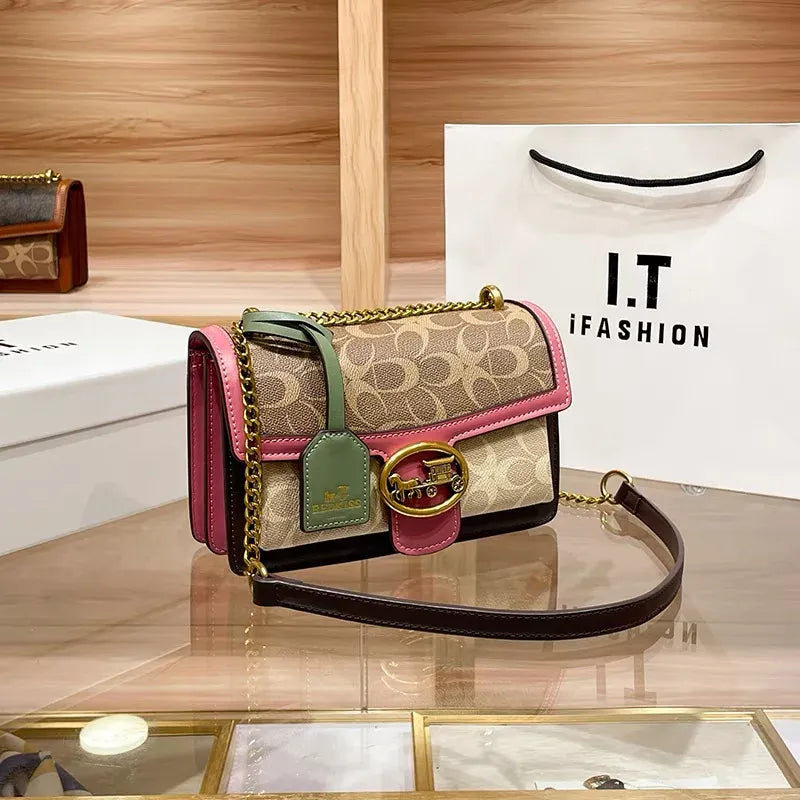 Dropshipman 21.5-7-14cm / 0097 red / CHINA Light luxury women's bag 2025 new high-end color contrast single shoulder underarm bag designer fashionable crossbody small squa