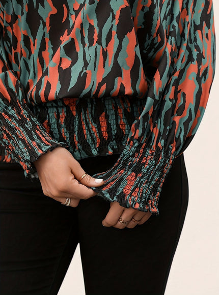 Plus Size, Women's Elegant Blouse - Non-See-Through Long Sleeve Shirt with Push-Up fit, Round Neck Tops for Office, Party, Everyday - Machine Washable Women's Blouse in Teal Green/Orange/Black/White/Beige/Gray/Blue/Red/Pink/