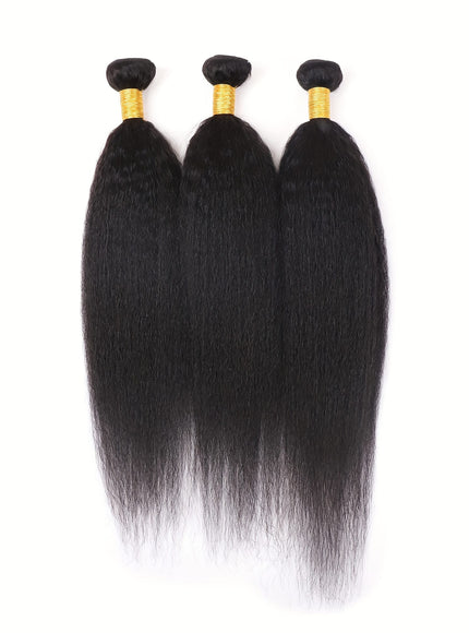 KissICON 22 22 24 / Natural Black Brazilian Yaki Straight Extensions 3 Bundles Remy Black
