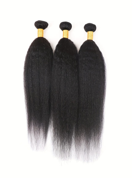 KissICON 22 24 24 / Natural Black Brazilian Yaki Straight Extensions 3 Bundles Remy Black