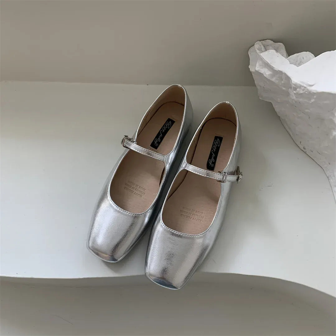 KissICON 226-1 / 40 Flats Shoes for Women Luxury Silver Ballet Shoes