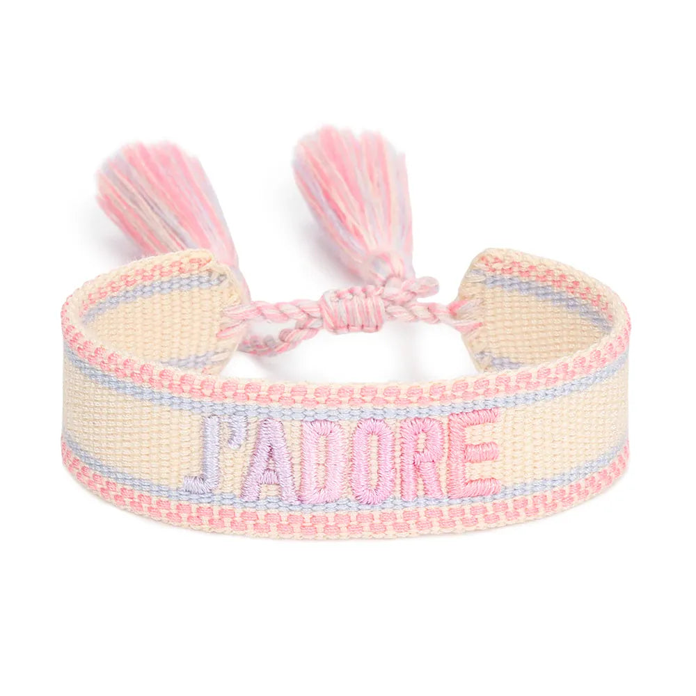 KissICON 229ja Rhinestone Embroidery Woven Bracelets Adjustable Rope Stackable Bangle For Women