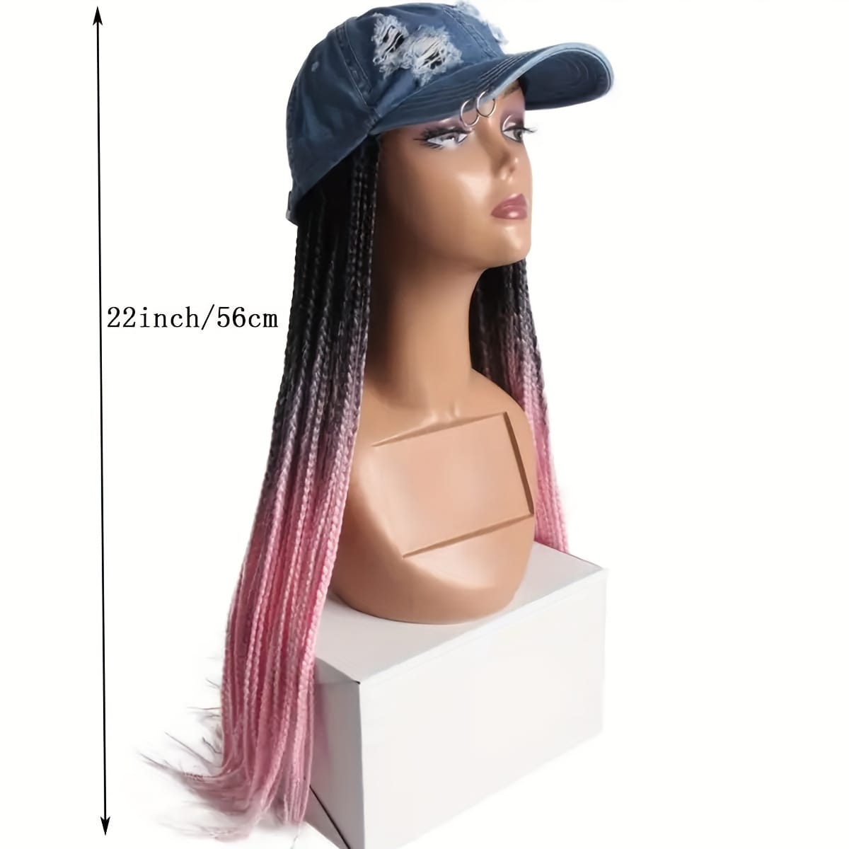 KissICON 22inch / Pink Color Kissicon Hat Wig Ombre Long Braids Heat Resistant Bra