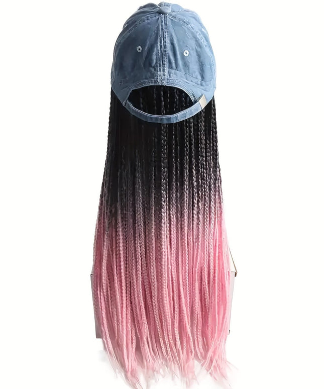 KissICON 22inch / Pink Color Kissicon Hat Wig Ombre Long Braids Heat Resistant Bra