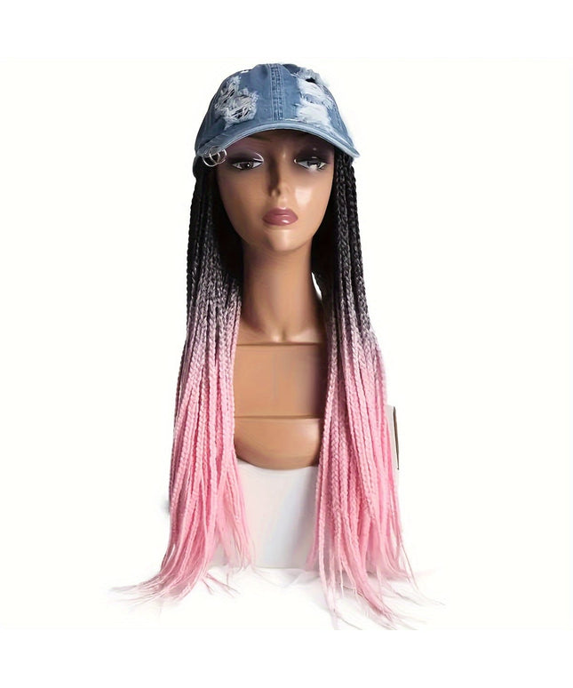 KissICON 22inch / Pink Color Kissicon Hat Wig Ombre Long Braids Heat Resistant Bra