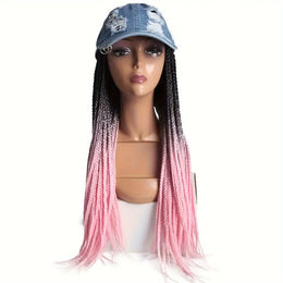 KissICON 22inch / Pink Color Kissicon Hat Wig Ombre Long Braids Heat Resistant Bra