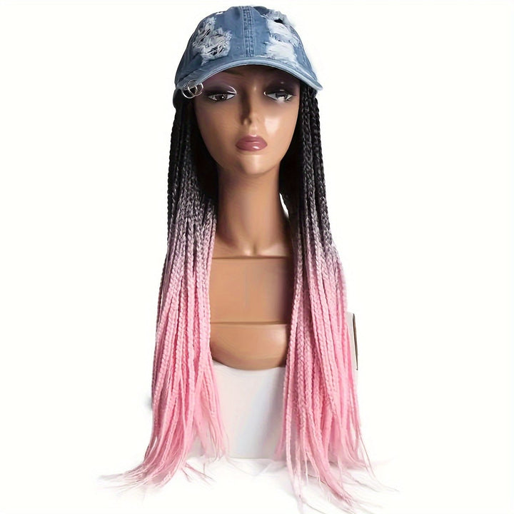 Kissicon Hat Wig Ombre Long Braids Heat Resistant Bra