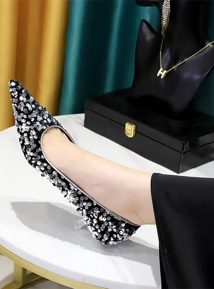 KissICON 237-21 Black / 34(Foot22cm) / CHINA 2024 Version Fashion Style Sequin Women's Shoes Shallow