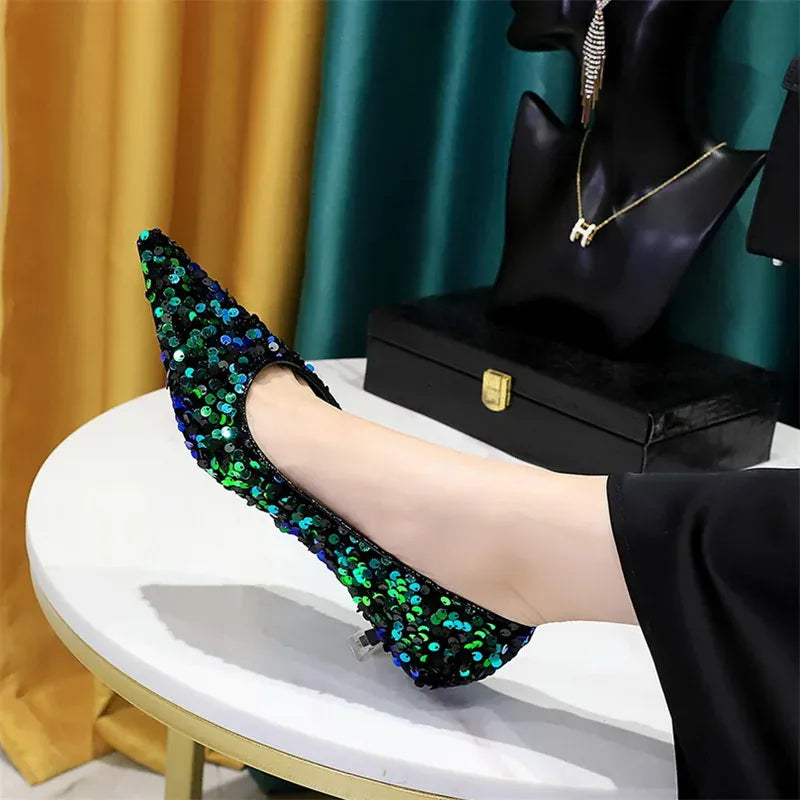 KissICON 237-21 Green / 34(Foot22cm) / CHINA 2024 Version Fashion Style Sequin Women's Shoes Shallow