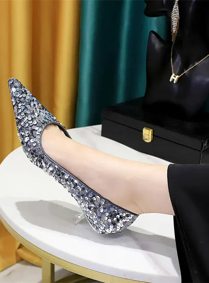 KissICON 237-21 Sliver / 35(Foot22.5cm) / CHINA 2024 Version Fashion Style Sequin Women's Shoes Shallow