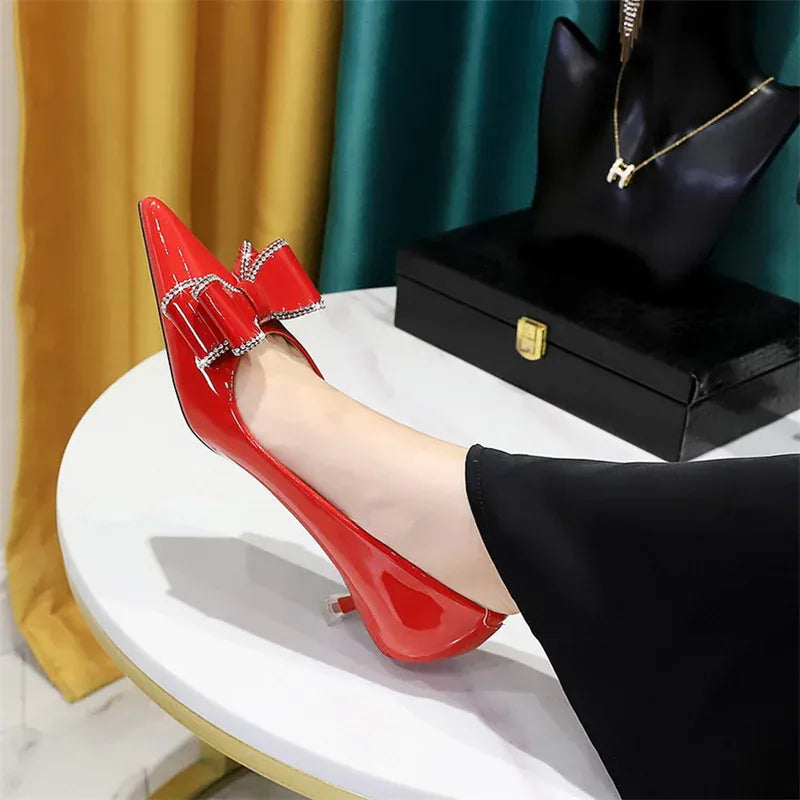 KissICON 237-H35 Red / 39 / CHINA New Fashion Street Style Patent Leather Rhinestone Butterfly-knot