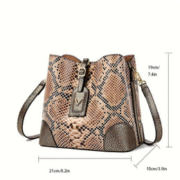 jkthpu-45 23904# Golden Chic Brown Beige Snake Print Shoulder Bag with Metal Clasp