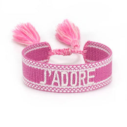 KissICON 23ja Rhinestone Embroidery Woven Bracelets Adjustable Rope Stackable Bangle For Women